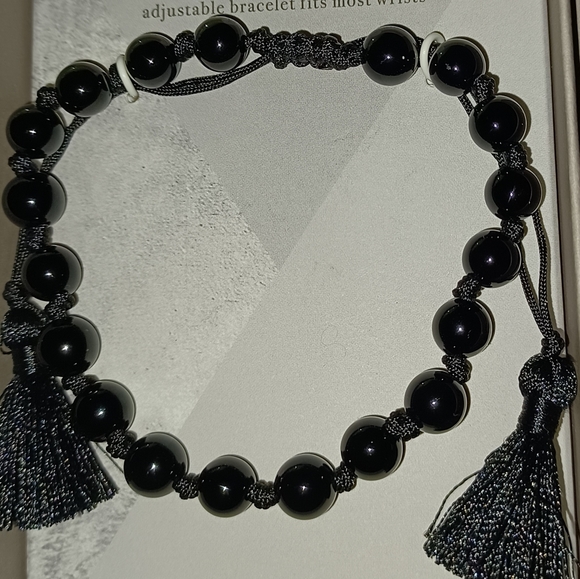 LUNA NORTE FOR EVERYBODY UNISEX BLACK ONYX GEMSTONE BRACELET ADJUSTABLE NEW IN - Picture 4 of 4